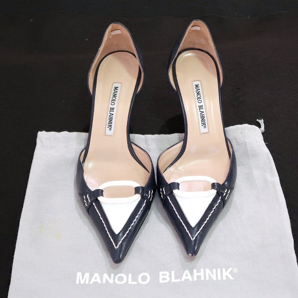 MANOLO Navy/White Nautical D'Orsay Pump 6.5